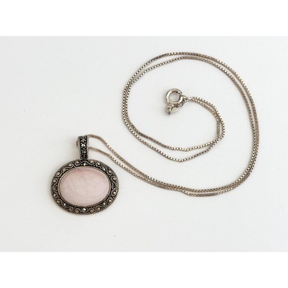 Mother of Pearl Art Deco Sterling Silver 925 Vintage Pendant Necklace - 18" - Picture 8 of 11